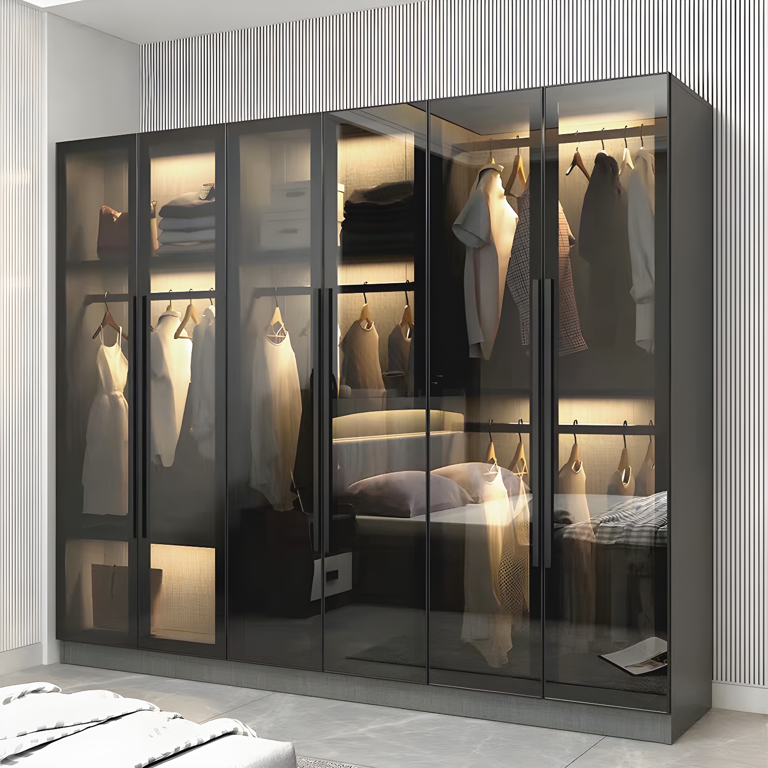 Black Glass Wardrobe Armoire Modern Style Wardrobe for Bedroom - image 12