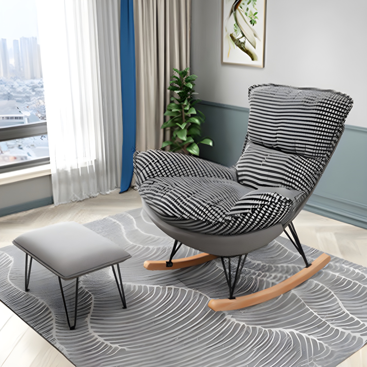 Modern Rocking Chair Metal Frame Doll Cotton Filling Cushion Wingback Rocker Chair