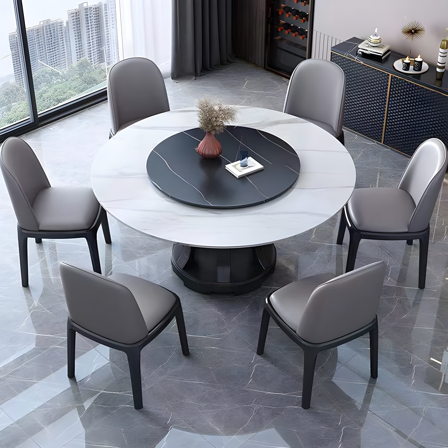 Modern Rubberwood Home Table Round Pedestal Convertible Dining Table - image 10