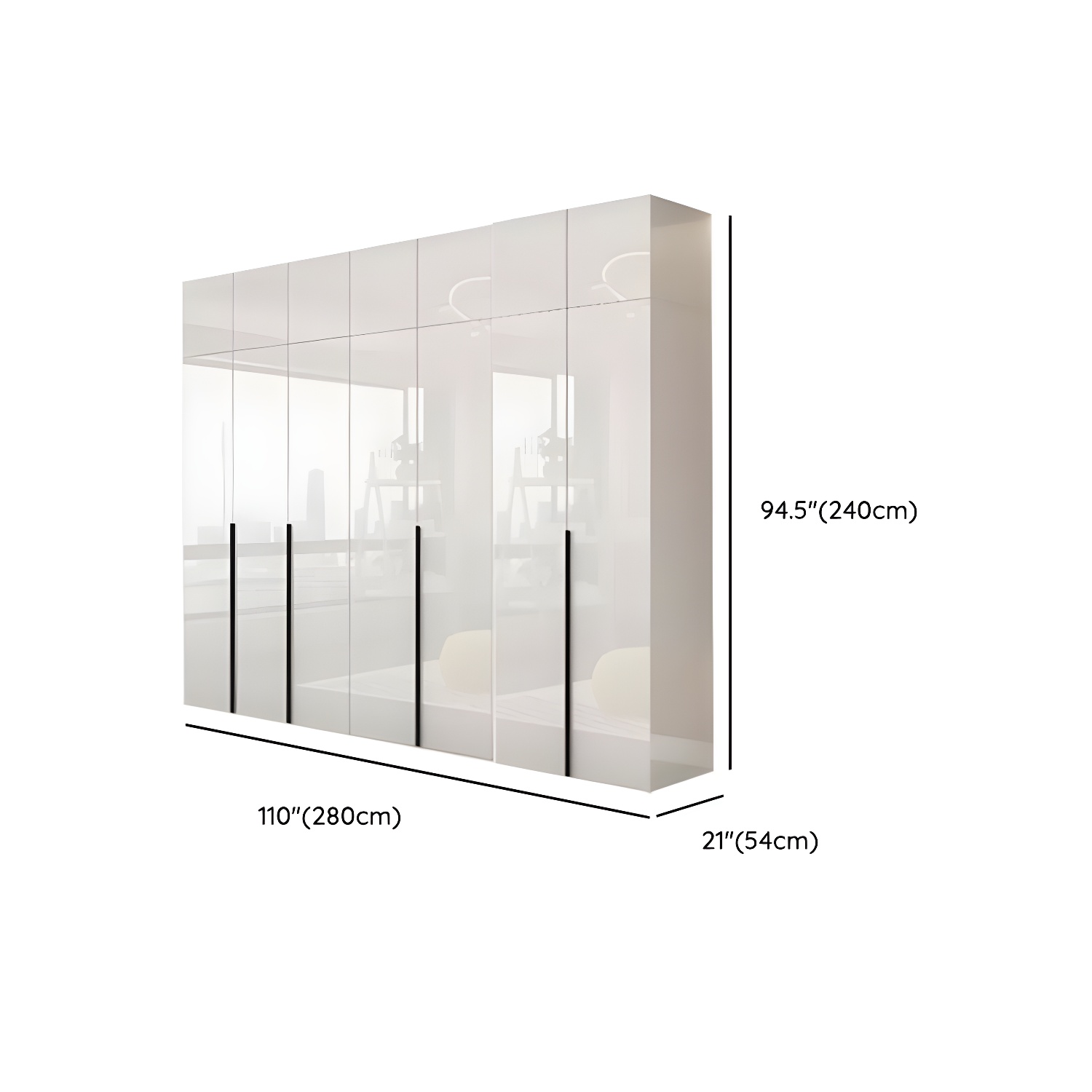 Modern white wood wardrobe armoire with hinged doors, clothing rod & shelves - image 32