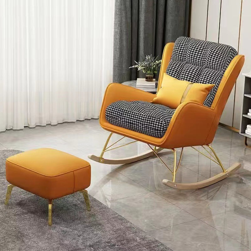 2 Piece Set Simplistic Lime Green/Auburn/Apricot Color Scratch-defiant Upholstered Rocking Accent Chair with Track Arm & Footstool - image 7