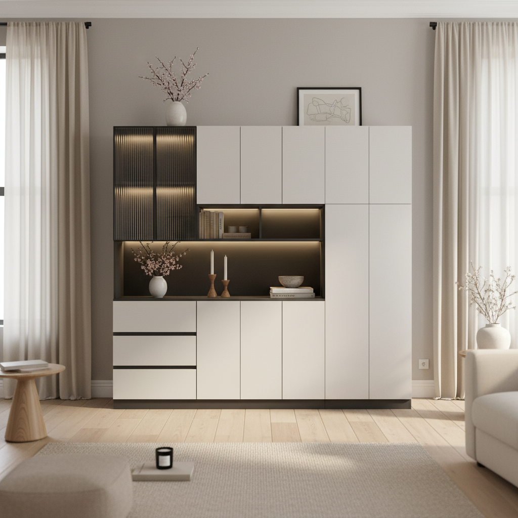 Trendy Sideboard with 3 Drawers, Cupboard, Wide/Standard/Narrow Sizes, 2/1 Shelves, Cabinets, and Glass-panel Door - image 29