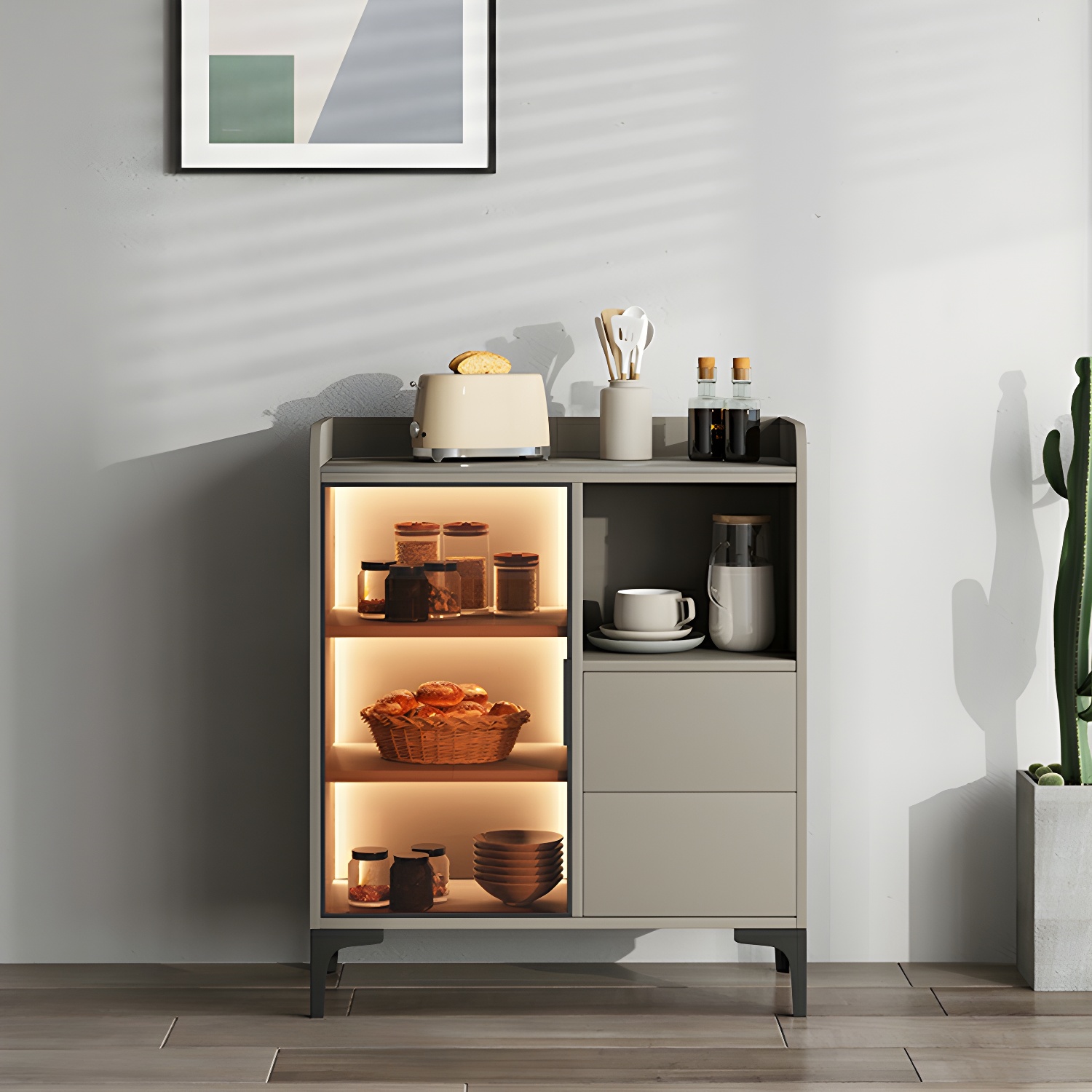 Modern Stone Top Sideboard with Doors and Drawers for Living Room