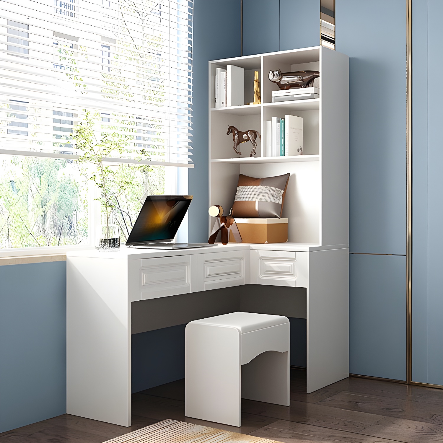 White Armoire Artificial Wood Wardrobe with Drawers and Clothes Rails Storage Cabinet - image 3