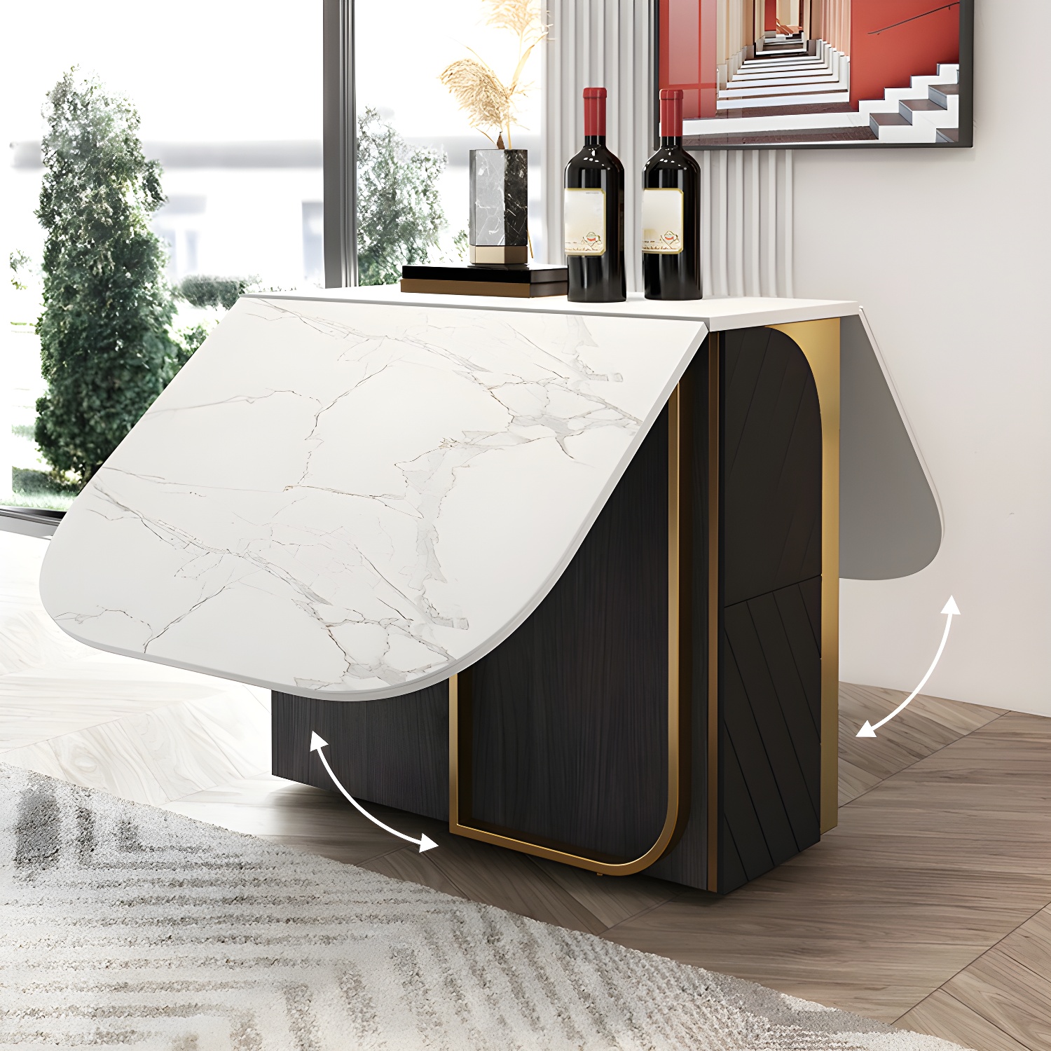 Modern 1/2/3/4/5 Pieces Rectangle Dining Table Set with Stone Top Foldable Dinette Set - image 12