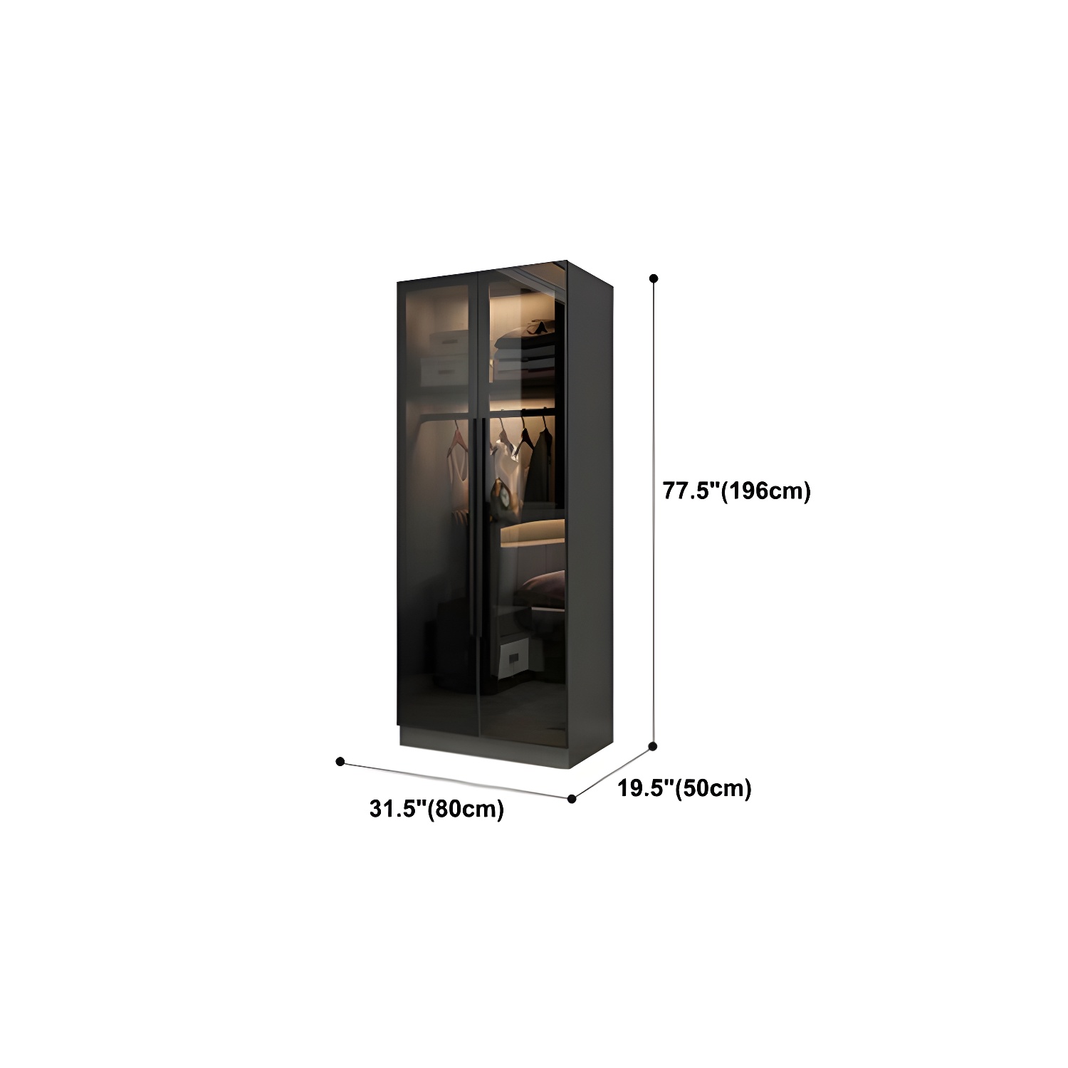 Contemporary Home Wardrobe Armoire Black Glass Wardrobe Cabinet - image 13