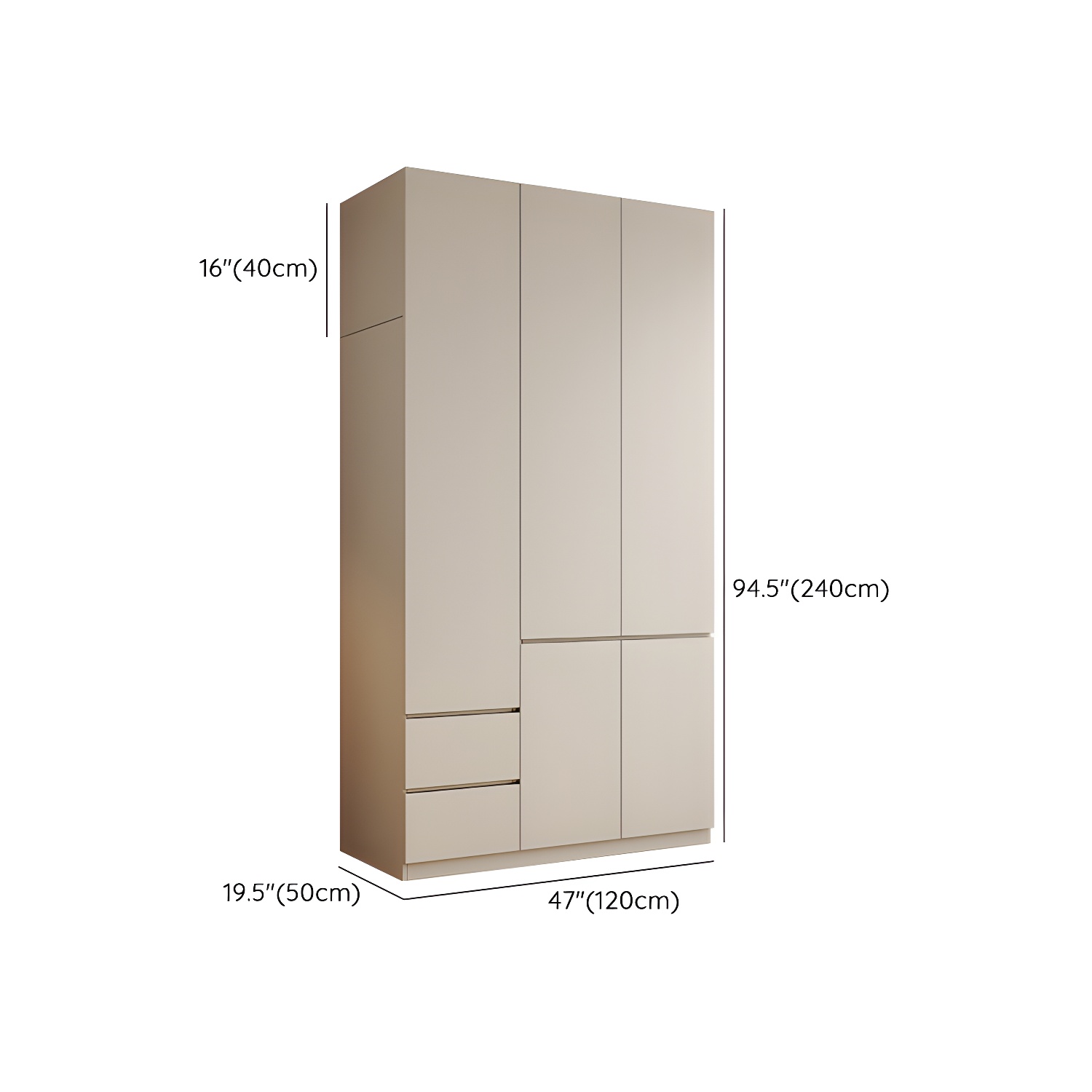 Beige Solid Wood Wardrobe Armoire with Clothing Rod & Shelves - image 13