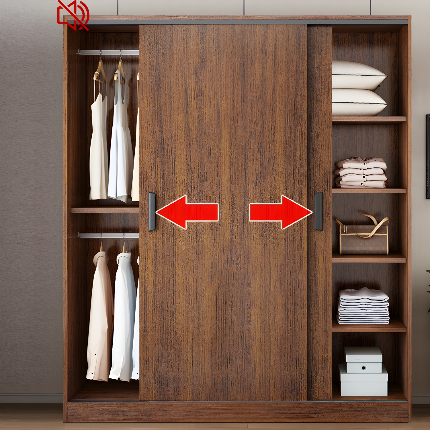 Contemporary Brown Wood Wardrobe Armoire with Clothing Rod & Shelves - image 9