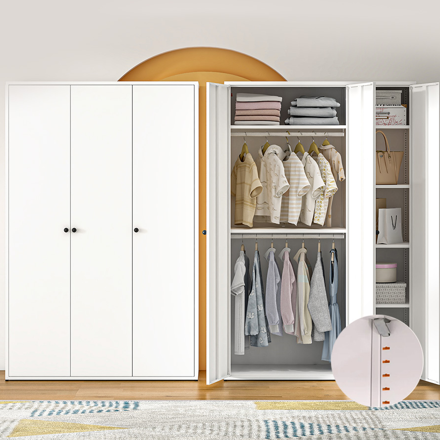 White Modish Steel Armoire Cabinet with Adaptable Shelf and Clothing Rod