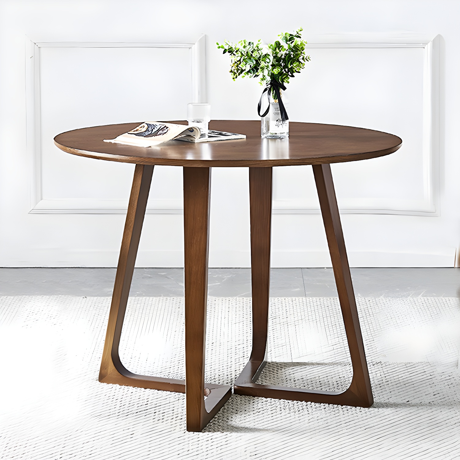 Simple Walnut Ash Dining Table Double Solid Wood Pedestal Home Table