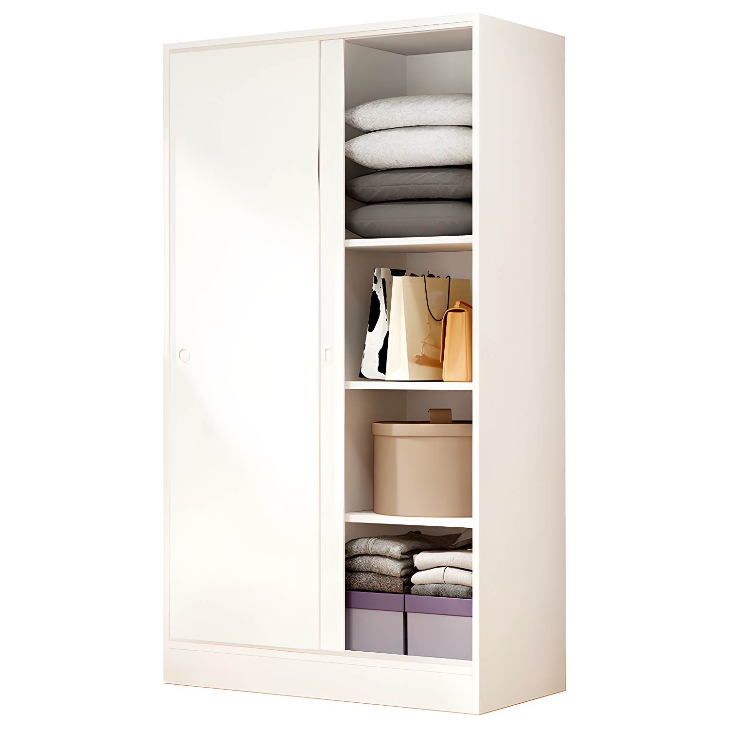 White Wood Double Door Industrial Wardrobe 5 Shelves Cabinet - image 18