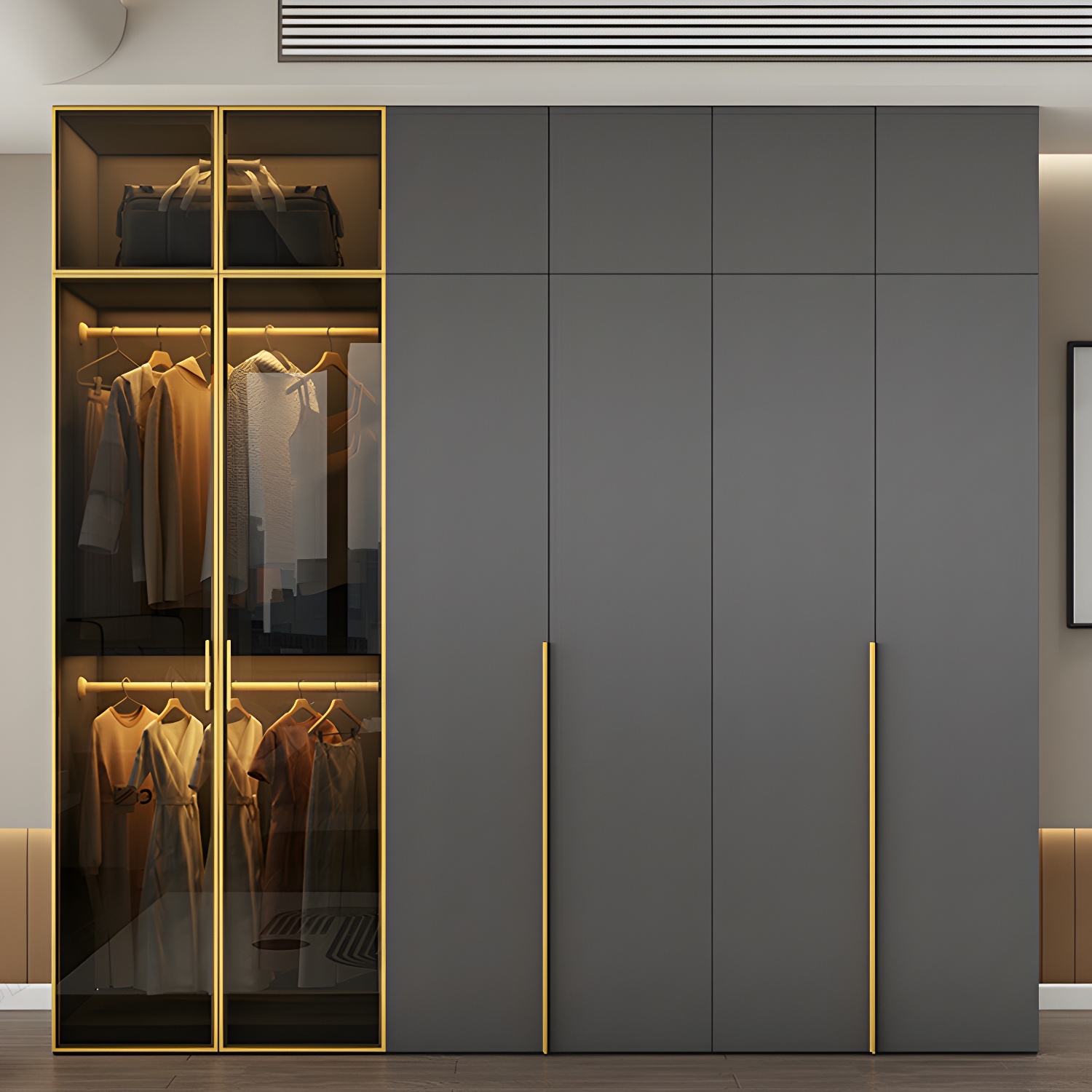 Modern Grey Wood Wardrobe Armoire with Drawers & Adjustable Shelves - image 3