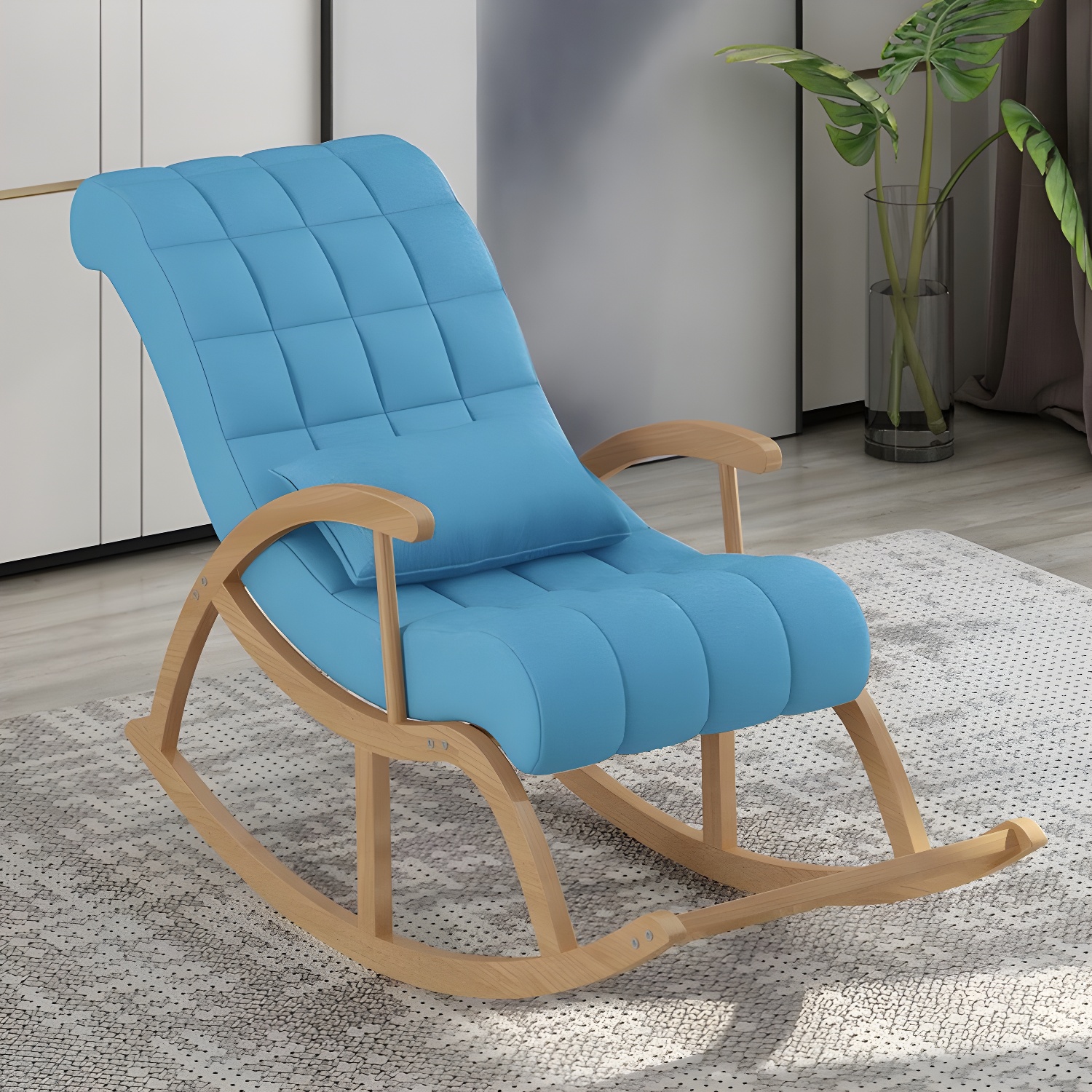 Stylish Contemporary Fabric Rocking Chair with Natural Wood Legs - image 5