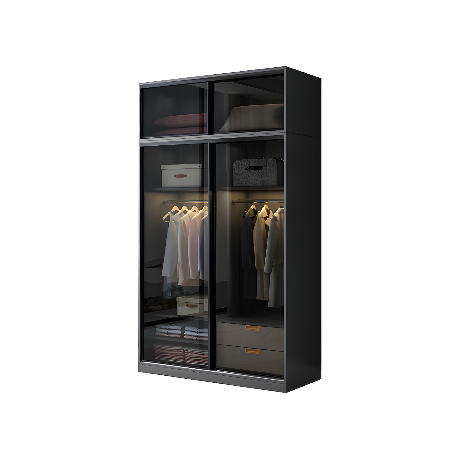 Black Wardrobe Cabinet Contemporary Glass Wardrobe Armoire for Home - image 5