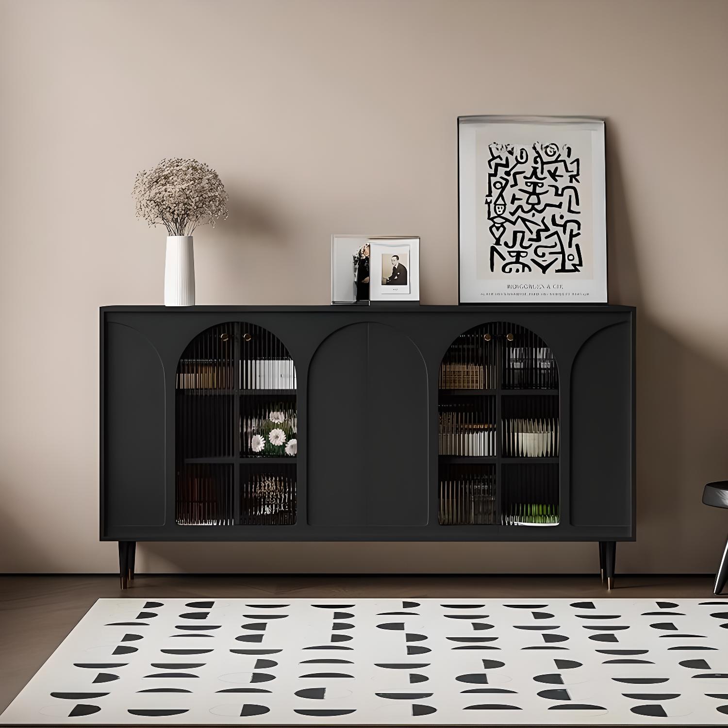 Modern Wooden Sideboard with Glass Doors and Adjustable Shelving - image 3
