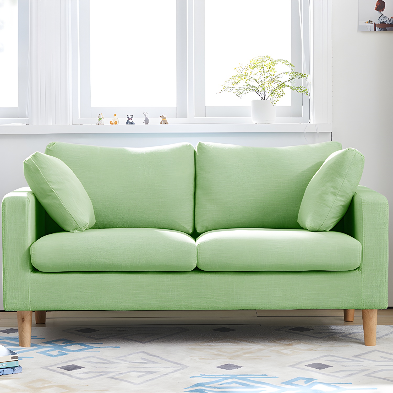 Contemporary Square Arm Couch Faux Leather Loveseat with Pillows - image 12