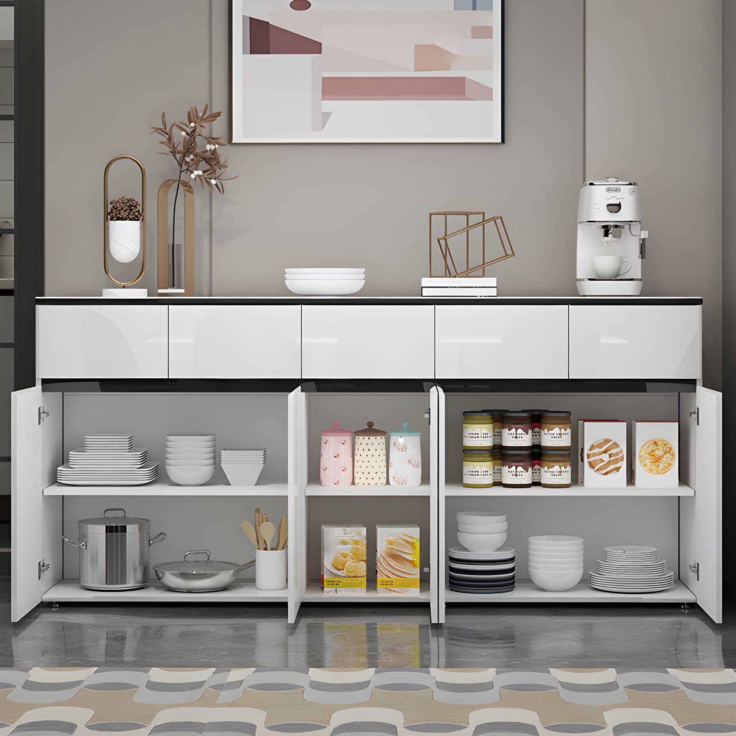 Contemporary Glass Top Sideboard Cabinet with Drawer for Living Room - image 5