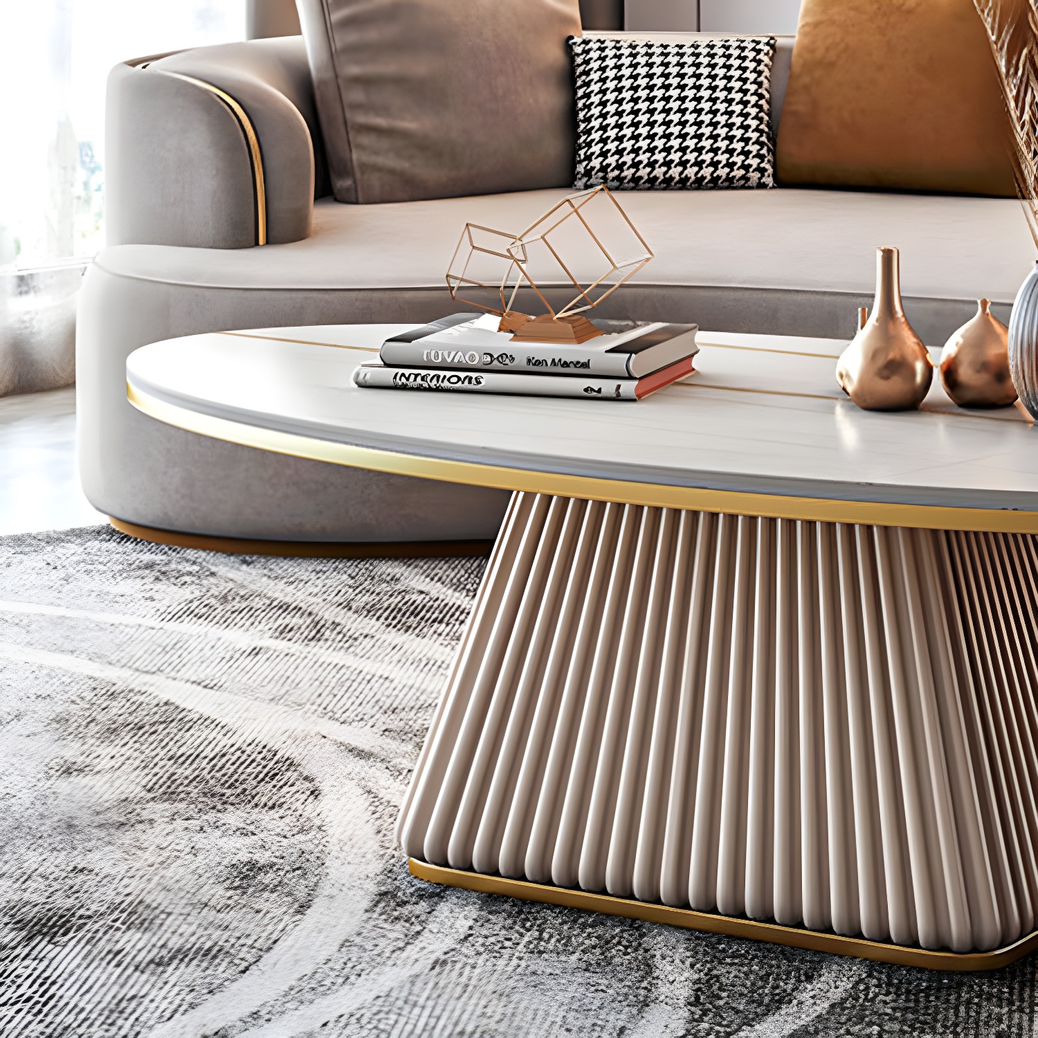 Glam Single Coffee Table Oval Pedestal Coffee Cocktail Table - image 11
