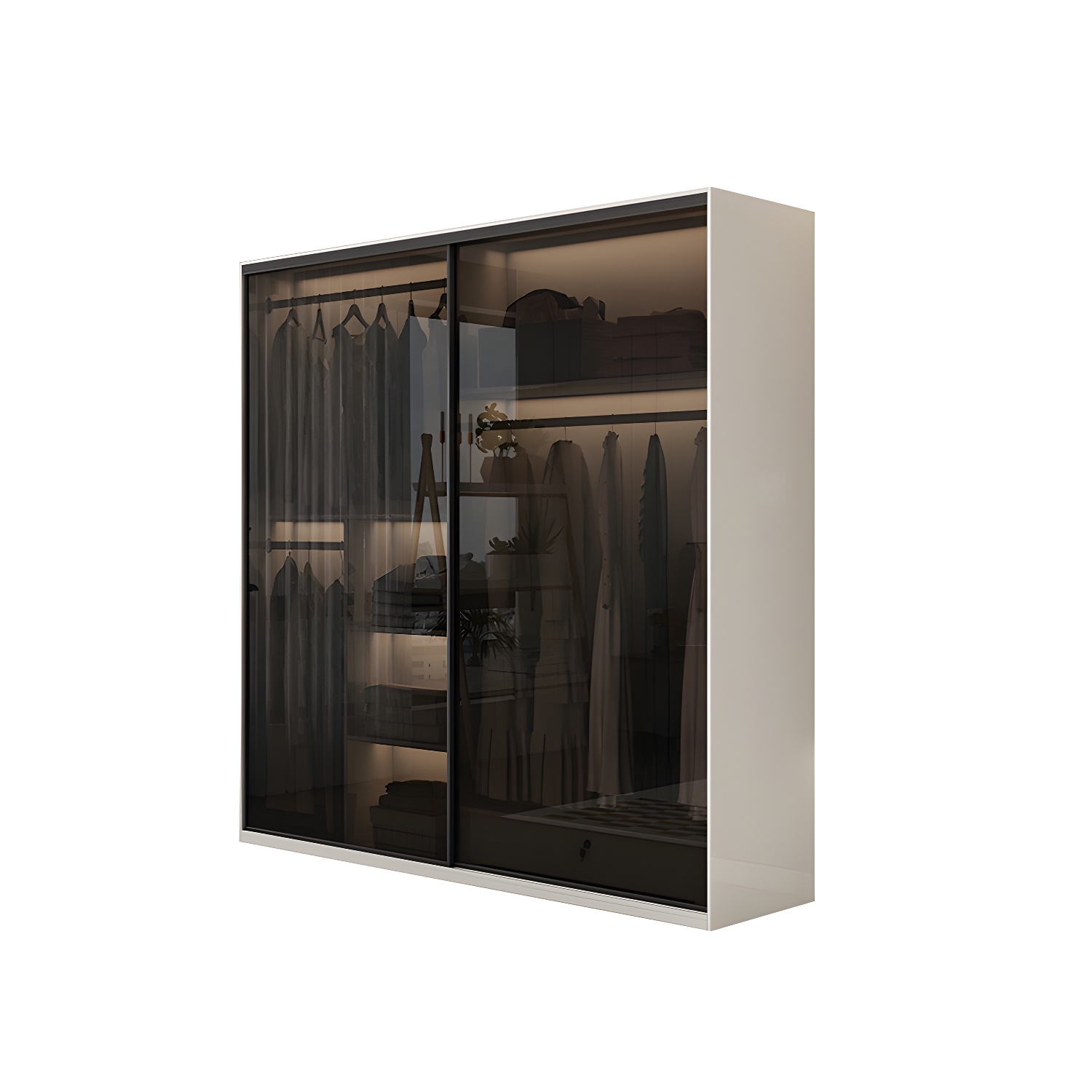 White Glass Wardrobe Rod Included Wardrobe Wardrobe Closet without Light - image 5