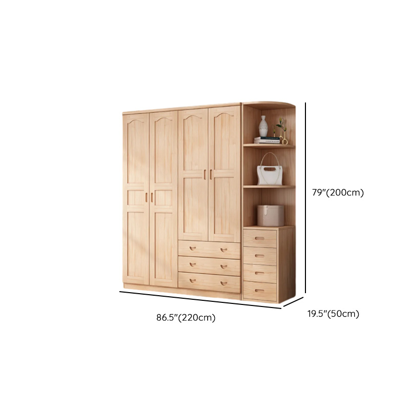 Modish Natural Color Reclaimed Wood Wardrobe Armoire with Soft Close Drawer, Soft Close Door - image 27
