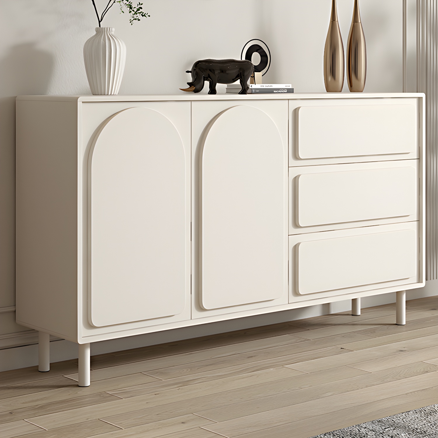 37.4"Tall White Wooden Cabinet , 3- Drawer Rectangle Accent Cabinet - image 4