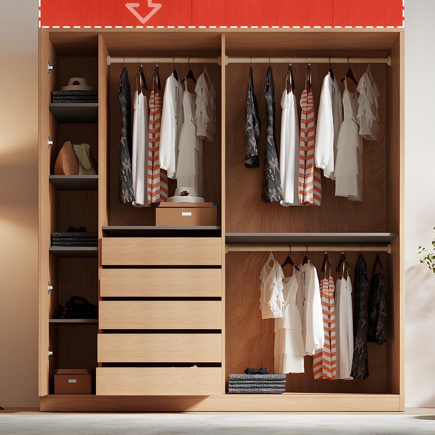 Natural Finish Modern Wardrobe Armoire Solid Wood and Engineered Wood Armoire - image 3