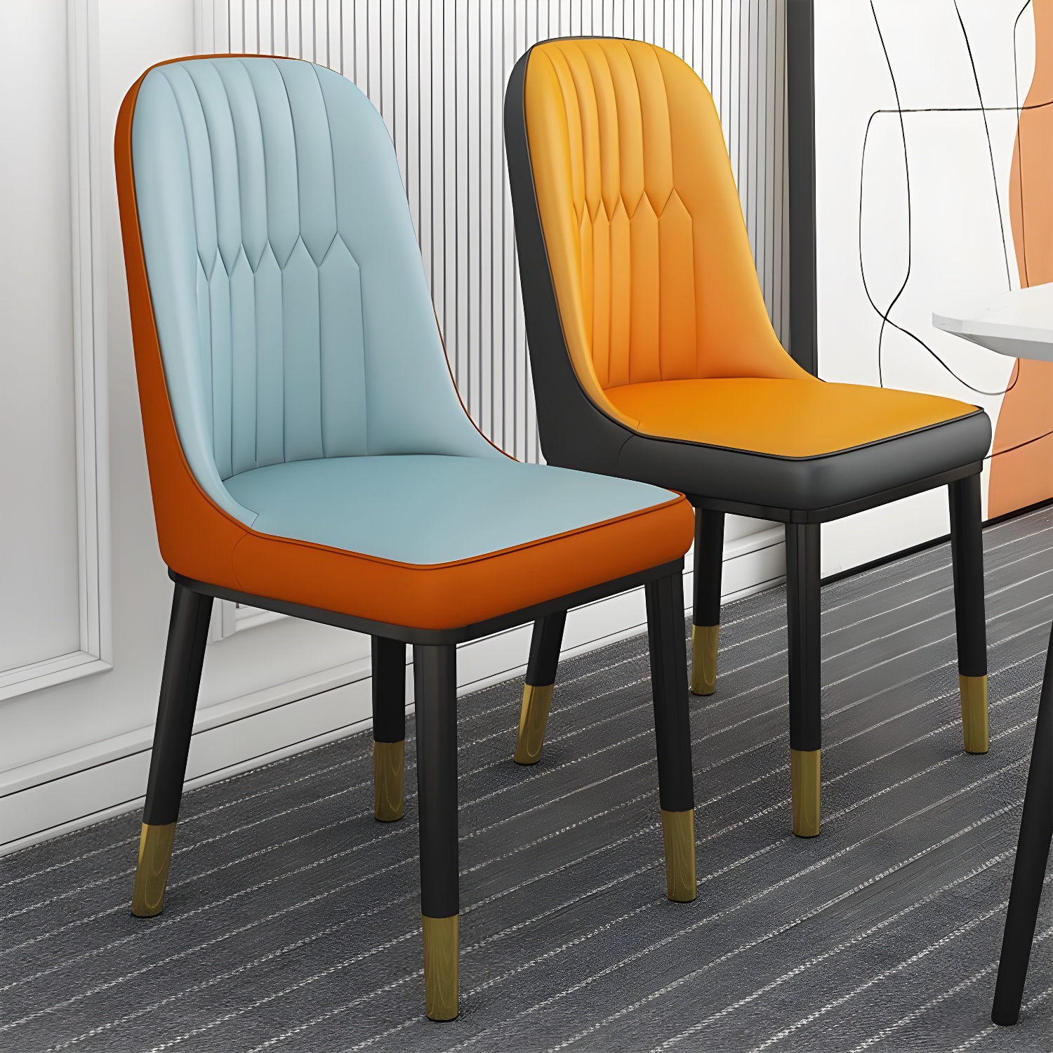 Glam Parsons Dining Side Chair Leather Indoor Dining Chair with Metal Legs - image 14