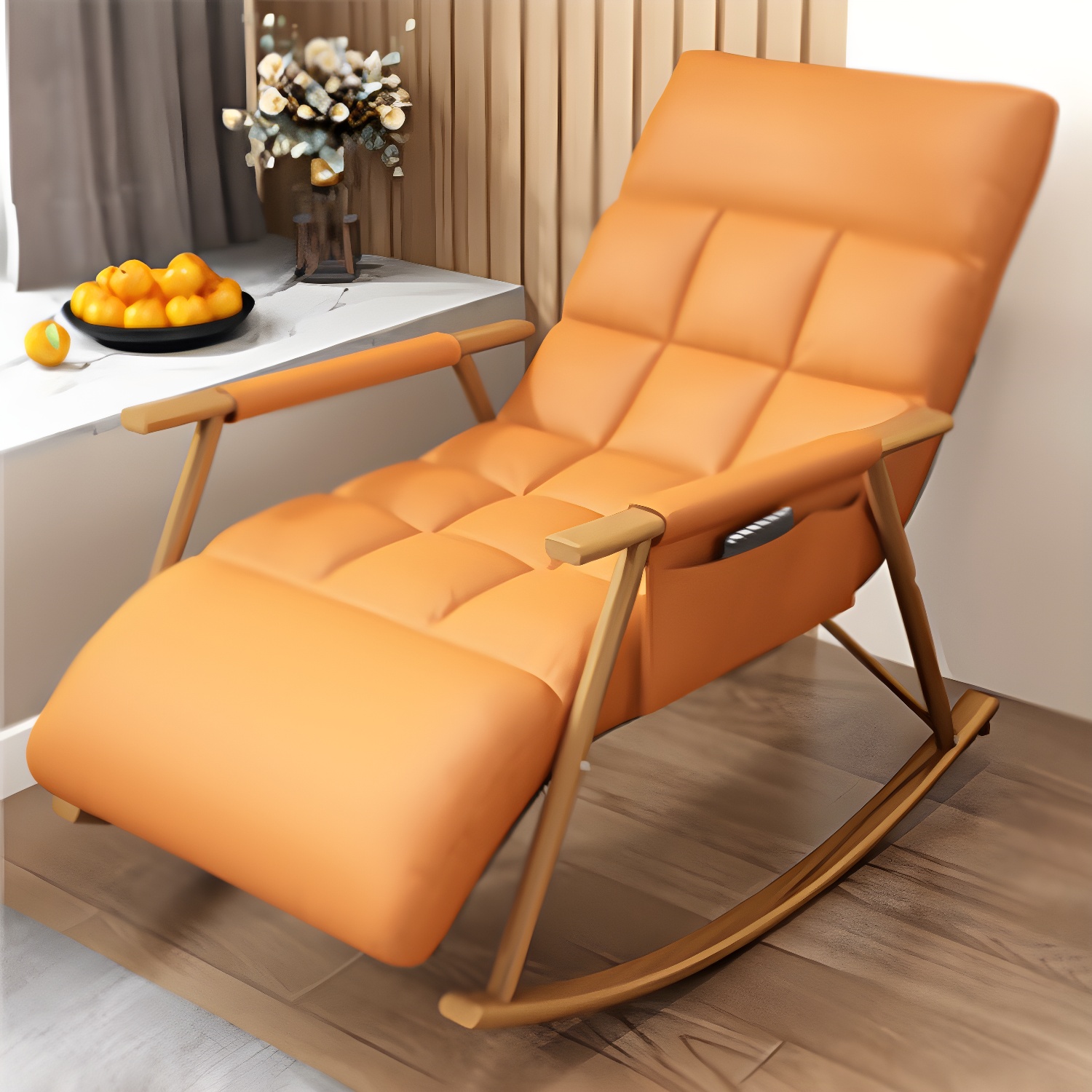 Modern Style Rocking Chair Faux Leather Upholstered Chair with Storage - image 14
