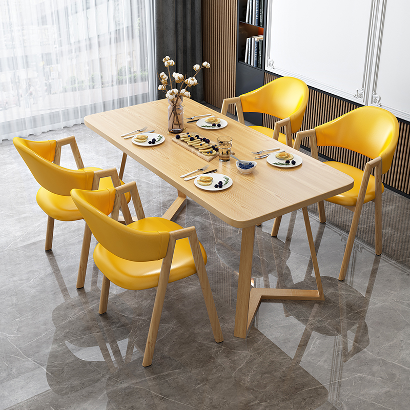 Dining Table Set with Sleighing Base and Fixed Table, Featuring Padded Chair with Back and Armrest, 5-piece Unfinished - image 10