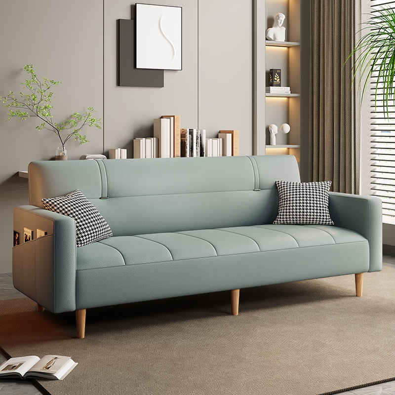 Trendy Scratch-immune Convertible Sofa in Light Gray/Light Blue/Olive Green with Arm, 4-seater/2 People/Seats 3, Receptacle Storage, and 2 Pillows