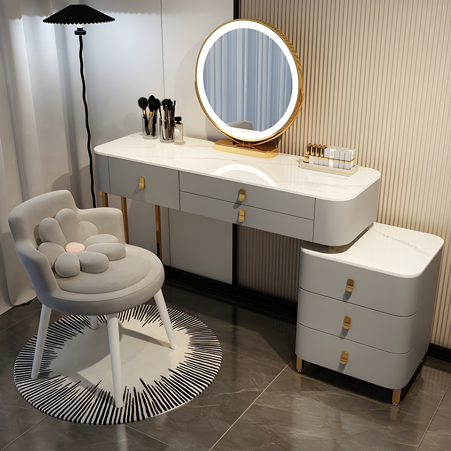 Contemporary Make-up Vanity with Stone Top and Storage Drawers - image 5