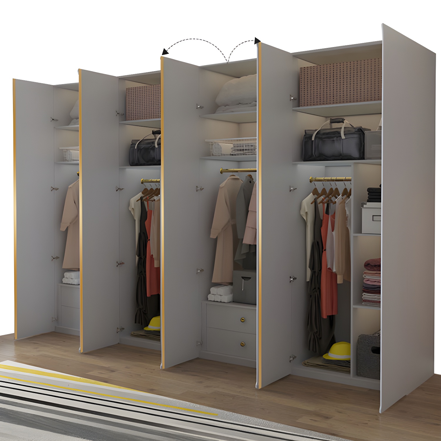 Contemporary Wooden Wardrobe Armoire with Shelves and Garment Rod - image 14