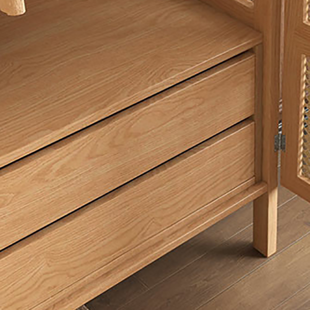 Scandinavian Rattan Wood Wardrobe with 4 Feet and Shelves for Bedroom - image 8