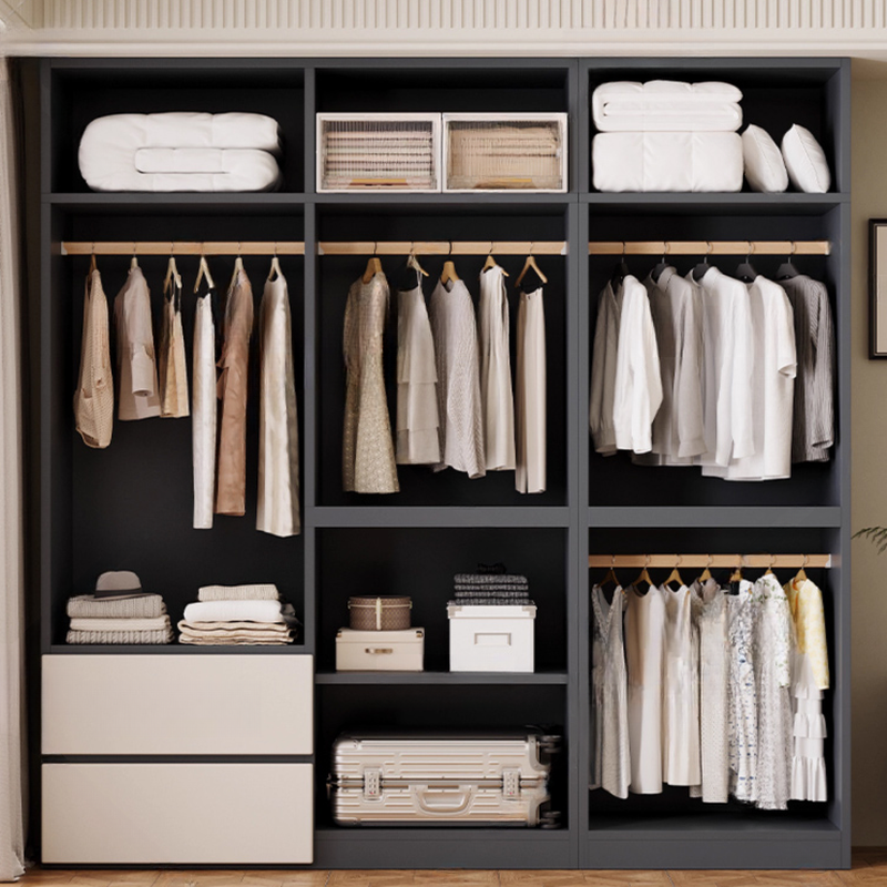 Dove Grey Minimalist Manufactured Wood Wardrobe Closet with 2 Drawers, Soft Close Door, Interior Shelves, and Clothing Rod - image 3