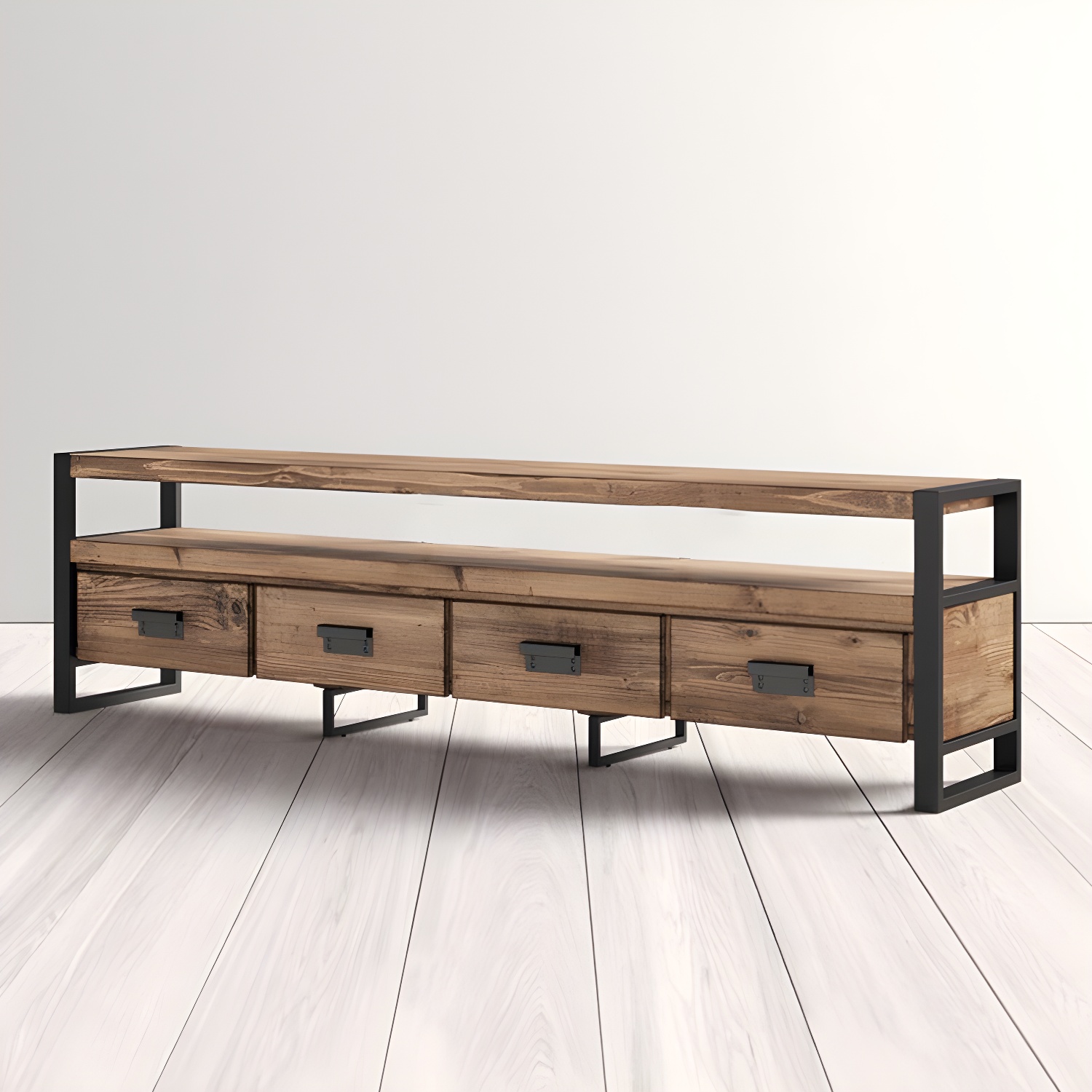 Industrial Wood TV Stand Console Open Storage TV Media Stand with Drawers for Living Room - image 3