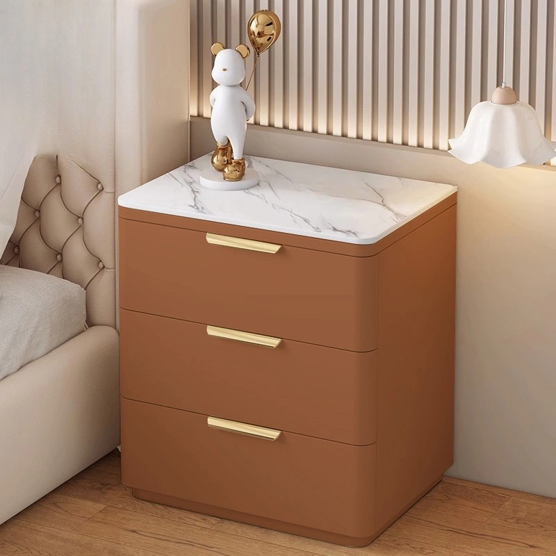 Modern 3 Drawers Nightstand with Slate Countertop and Gold Handles for Bedroom - image 8