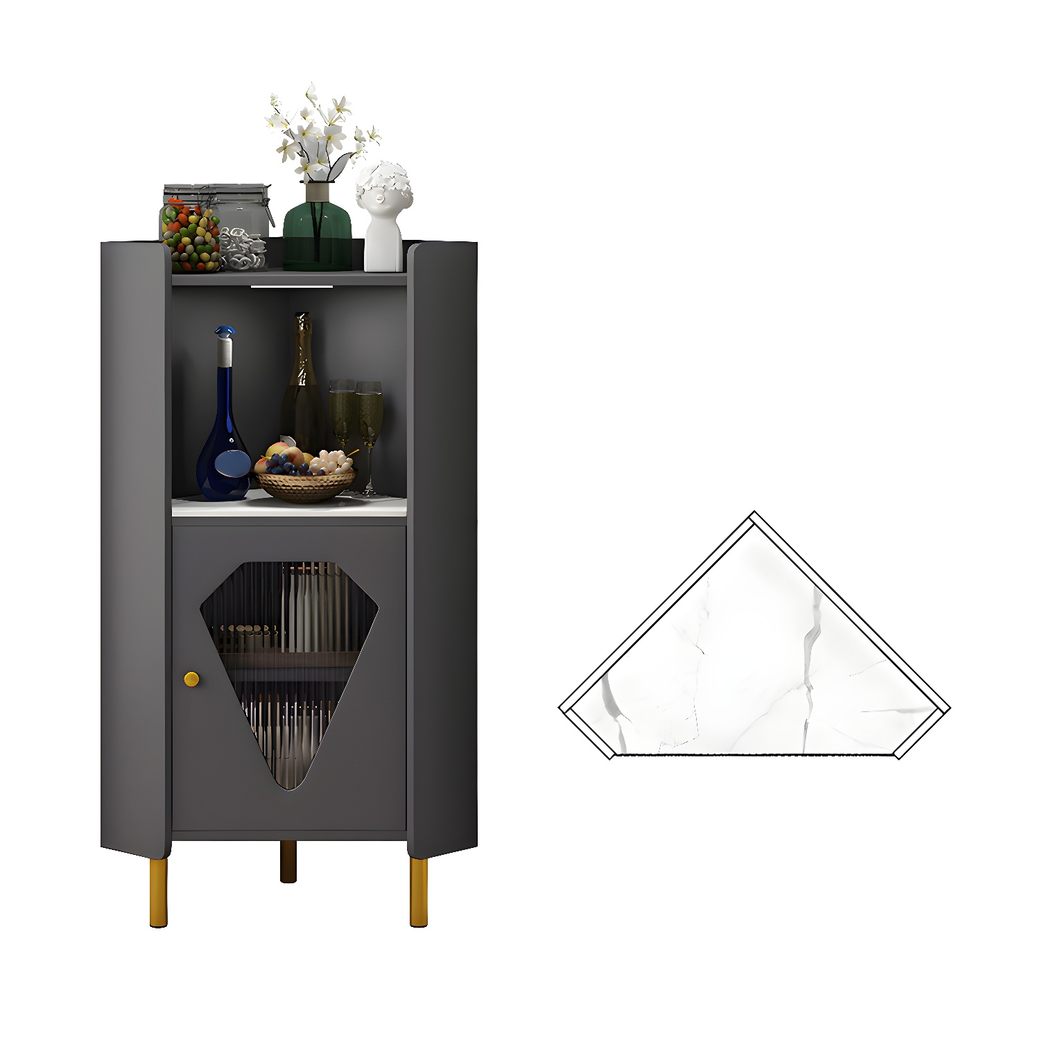 Glam Corner Accent Cabinet with Glass Doors and Wood Countertop in Small (Under 24 in.) Length - image 3