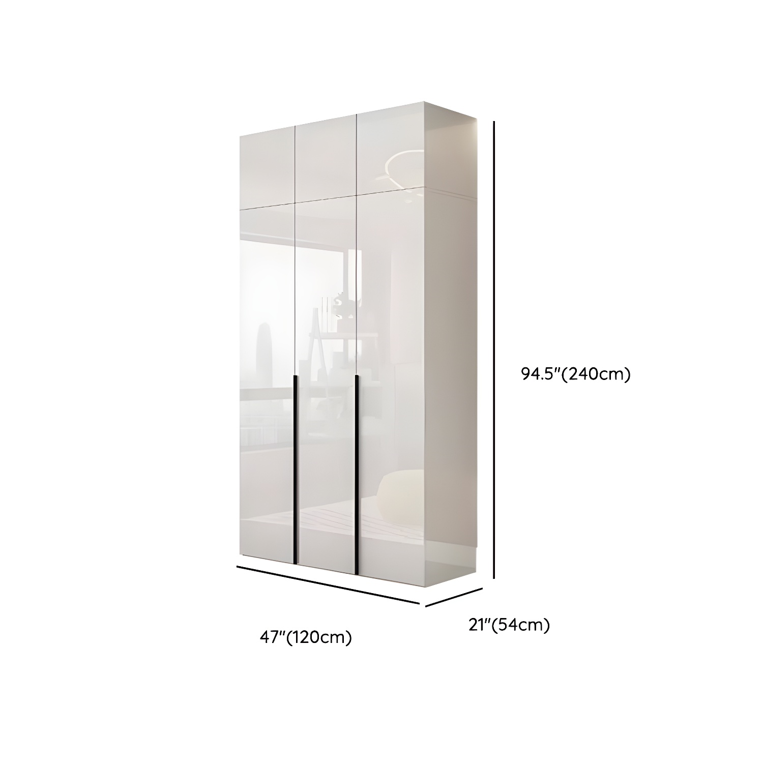 Modern white wood wardrobe armoire with hinged doors, clothing rod & shelves - image 17