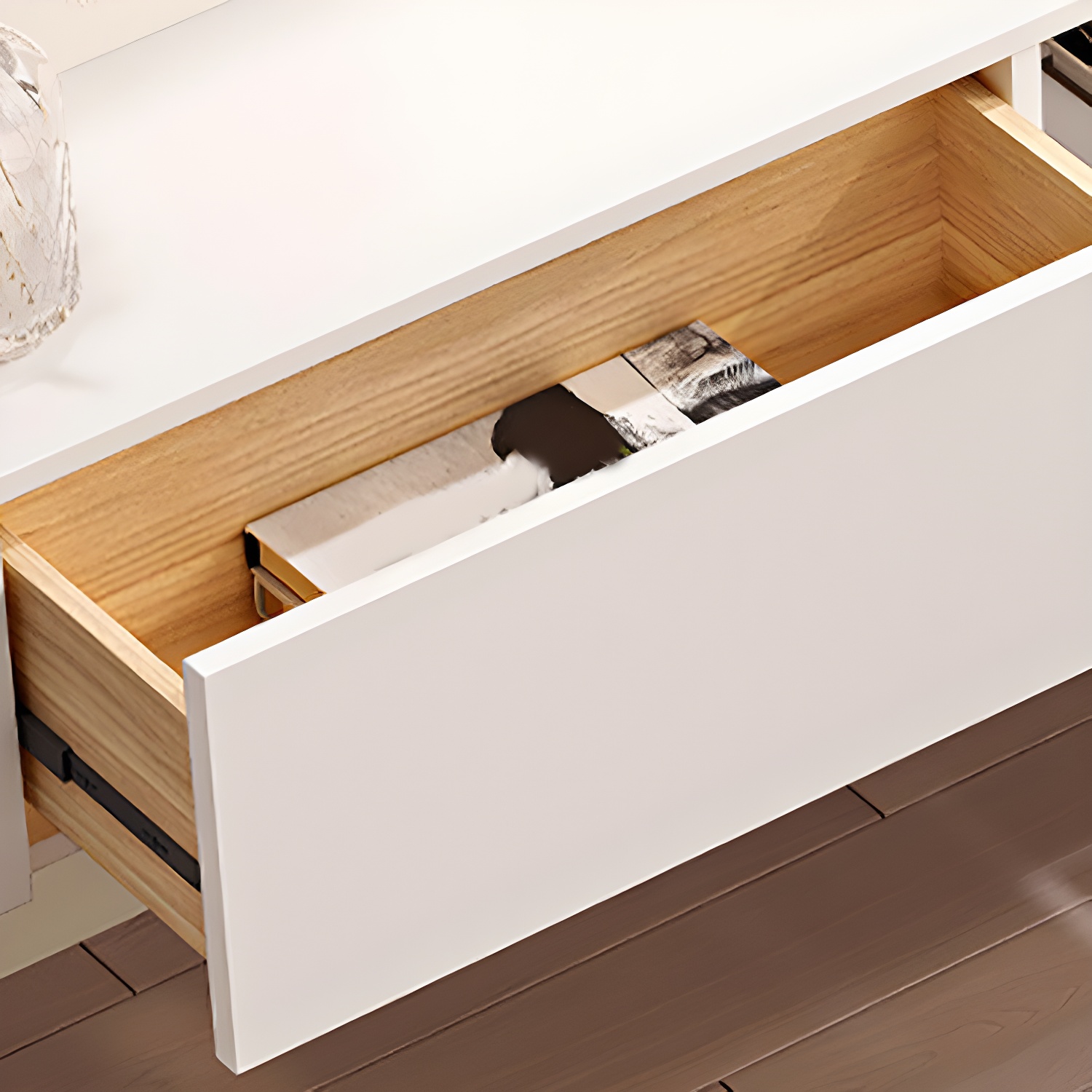 Contemporary Solid Wood Wall-mounted TV Media Stand with Drawers - image 12