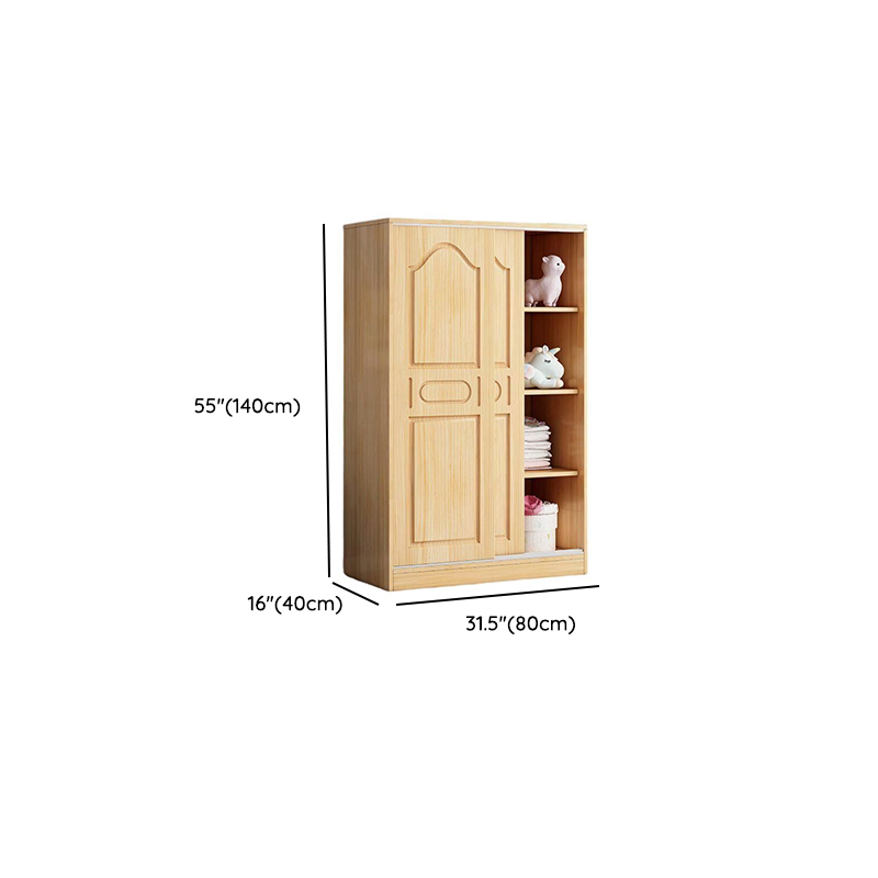 Natural Finish Modish Pine Wood Wardrobe Closet with Soft Close Door, Interior Shelves, and Clothing Rod - image 15