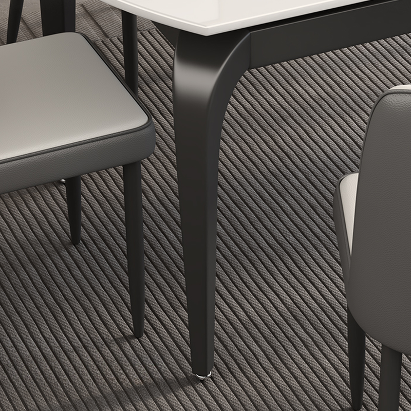 Minimalist Rounded Slate Stone Dining Table Set with 4 Legs and Padded Chair Back, Available in 9-piece/7 Piece Set/5-piece - image 5