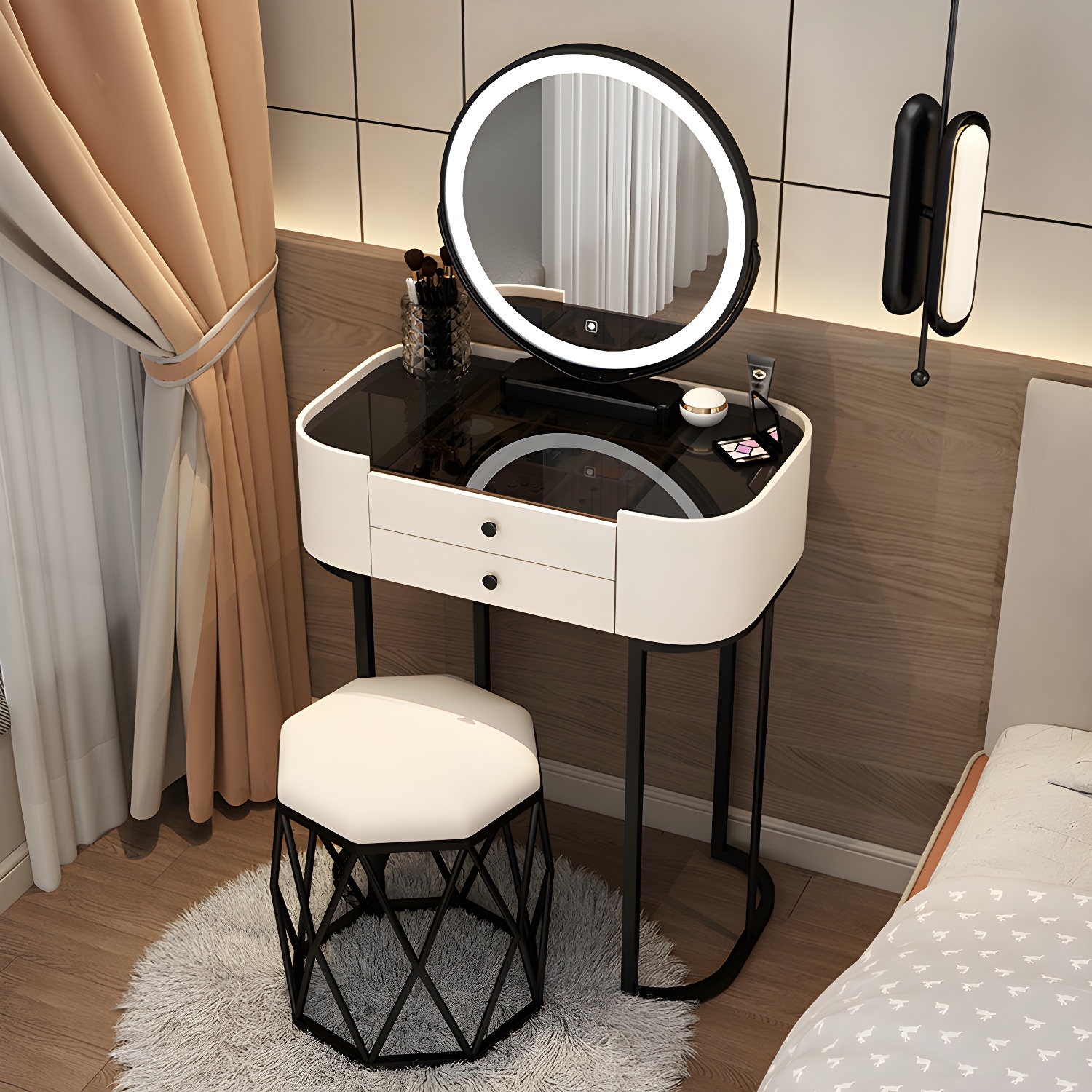 Contemporary Glass Vanity Dressing Table Bedroom Makeup Vanity Desk with Drawer - image 4