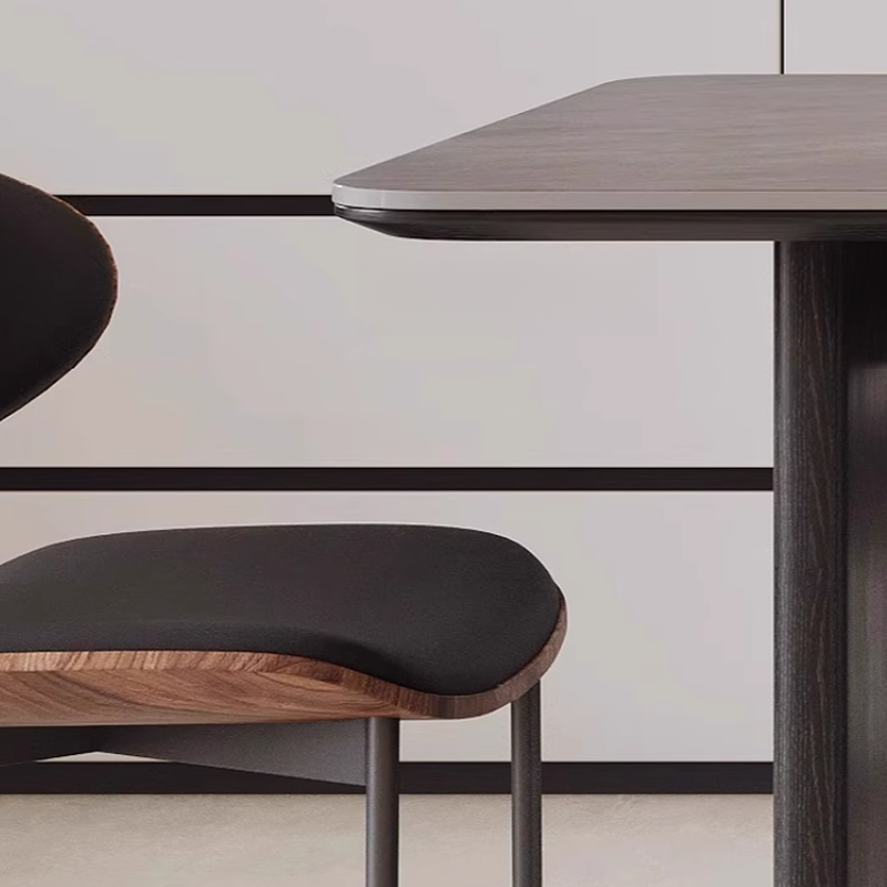 Dining Table Set with Slate Top and Two-sided Pedestal, Fixed Table, Padded Chair with Back, 5-piece in Dove Grey - image 5