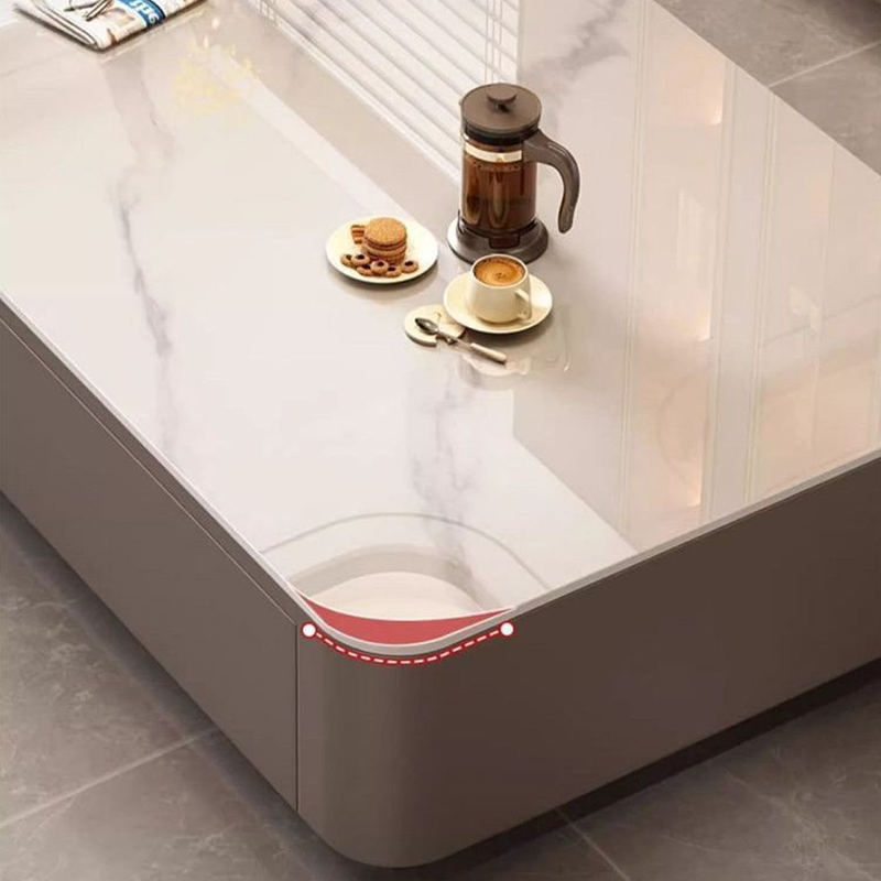 Contemporary Design Single Set Geometric Figure Rock Top Board Game Coffee Table with Block Base in Gray/Chalk and 2 Drawers - image 10