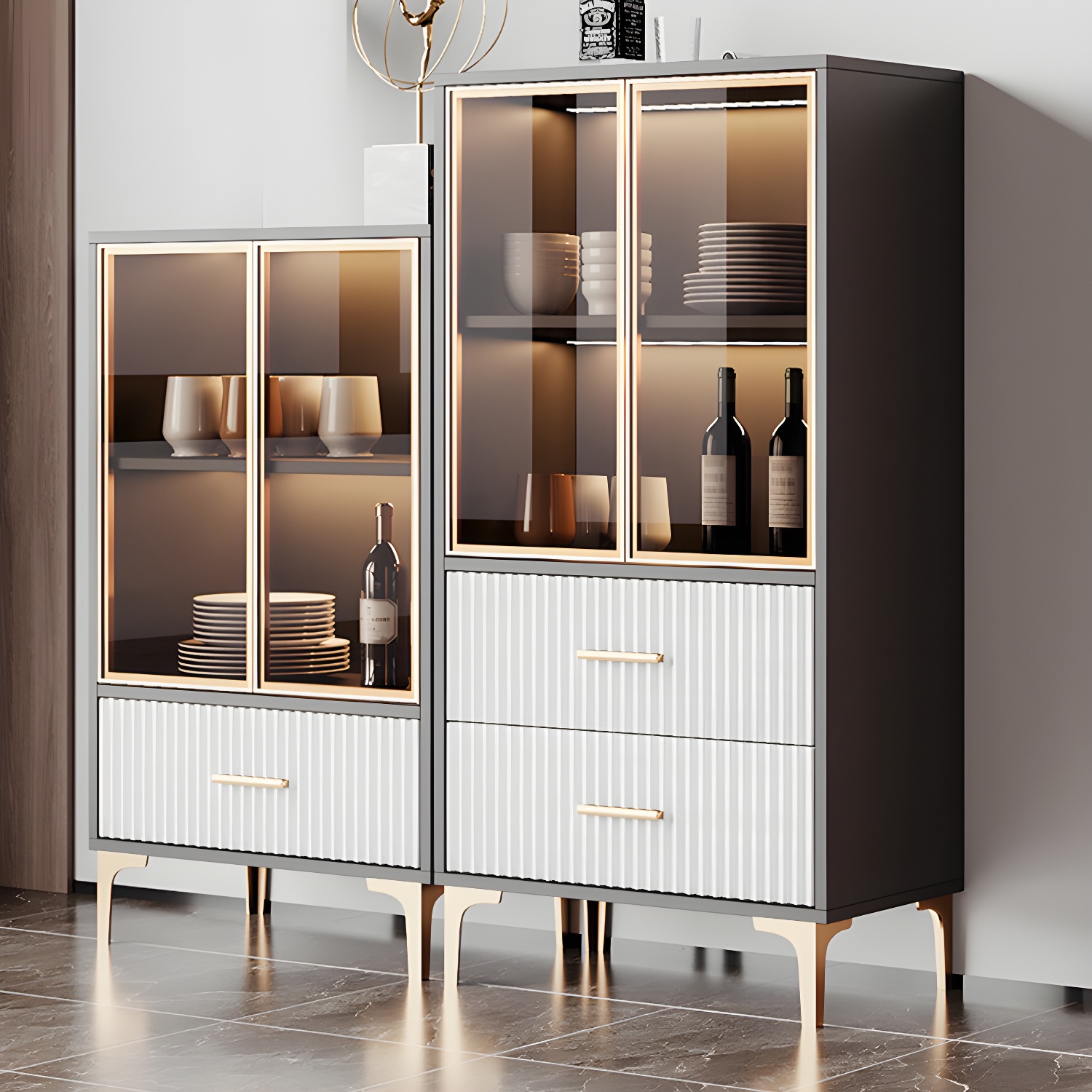 Contemporary Sideboard Cabinet for Dining Room with Glass Doors & Drawers Included - image 5