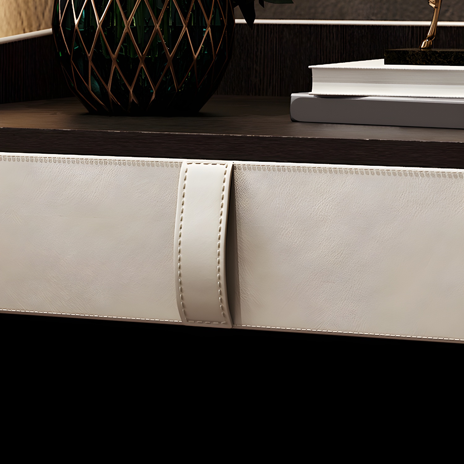 Faux Leather Nightstand 1 - Drawer Nightstand with Wood Accents - image 11
