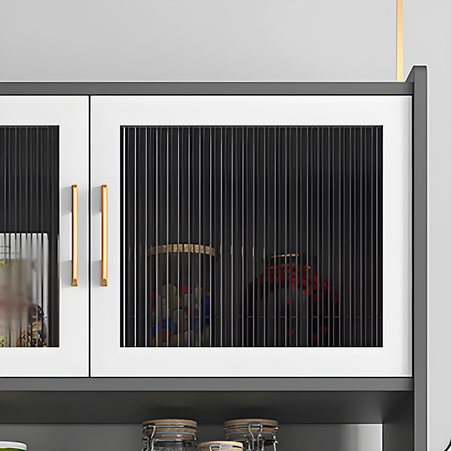 Sintered Stone Countertop Dining Server Manufactured Wood Kitchen Server with Glass Doors - image 9