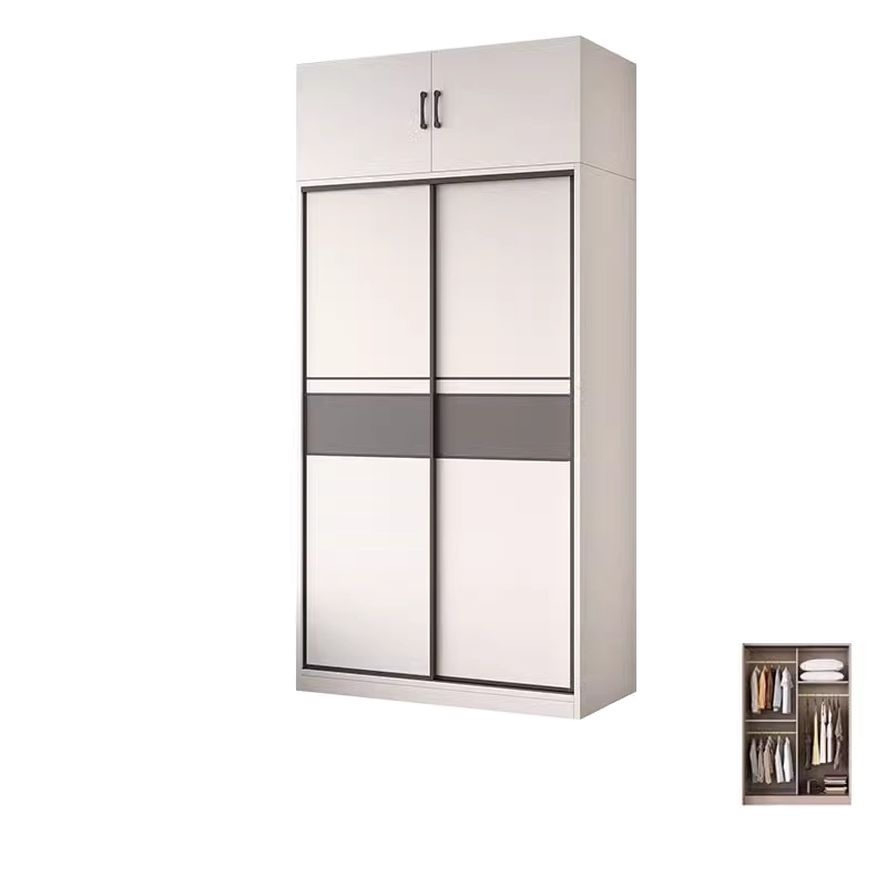 White Minimalist Manufactured Wood Wardrobe Closet with Interior Shelves and Clothing Rod - image 8