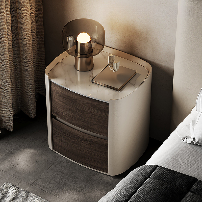 Contemporary Sintered Stone Countertop 2 Drawers Nightstand With Drawer Organization