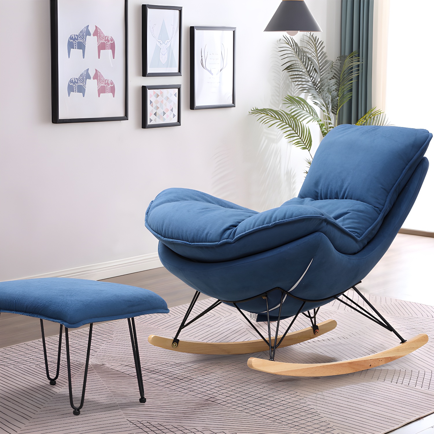 Modern Style Rocker Chair Metal Frame Spindle Cushions Rocker Chair with Ottoman - image 14